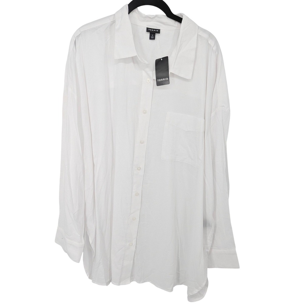 Torrid Button Up Shirt Women Plus 2X White Cotton Rayon Minimalist Office Basic
